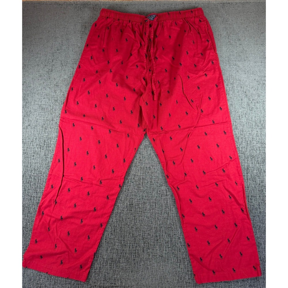 Polo Ralph Lauren Mens Pajama Pants Red Navy Blue Pony Logo Print Cotton XL